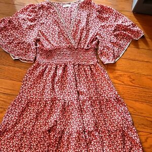 MAX STUDIO RED PRINT V NECK RUFFLED DRESS sz M